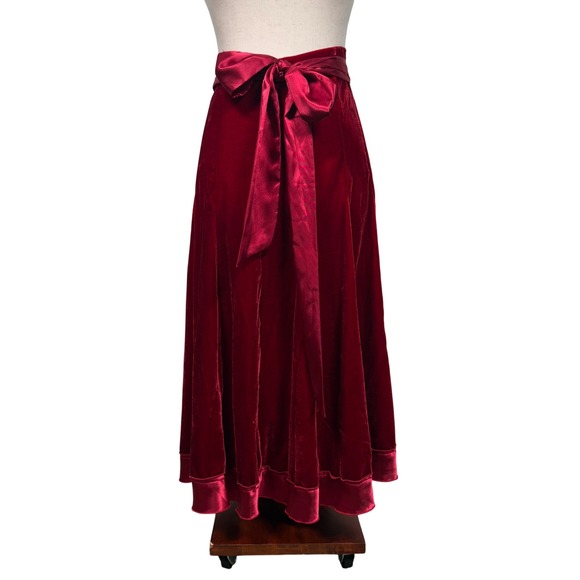 NY Collection Red Velvet Maxi Skirt Satin Ribbon Tie Elegant Party Christmas - Picture 1 of 9